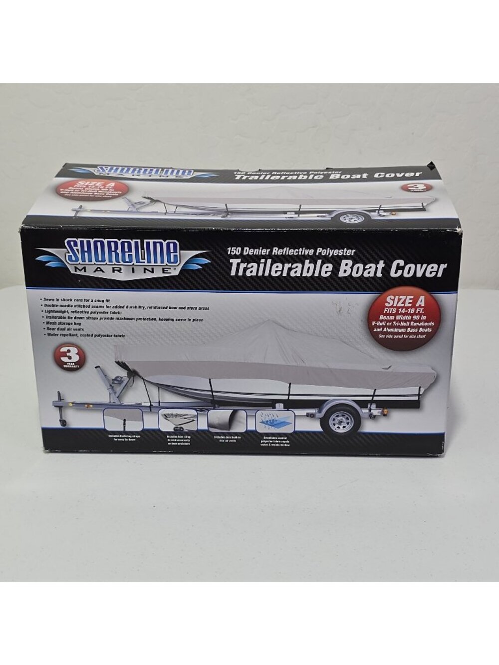 Shoreline Marine 150 Denier Reflective Poliester Trailerable Boat Cover SIZE A